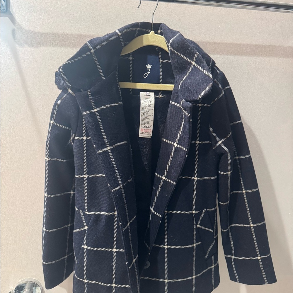 Jacadi Pristine Navy Plaid Hooded Jacket